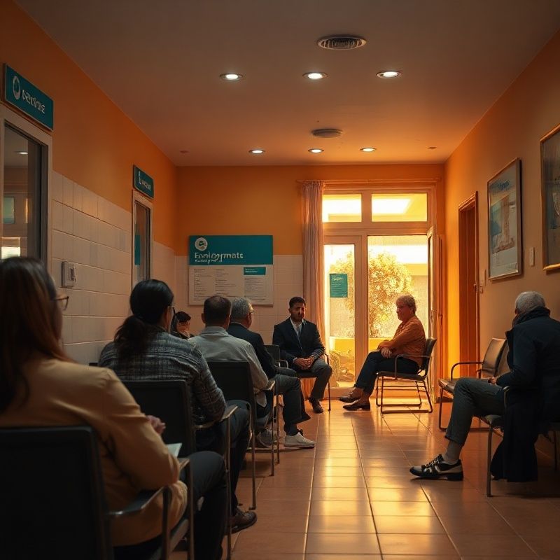 Sala de espera de una oficina de empleo en España